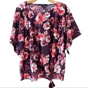 Marc New York Sz S NWT Purple Pink Satin Floral Hem Knotted Tie Blouse